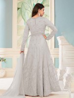 Light Grey Butterfly Net Designer Anarkali Salwar Kameez